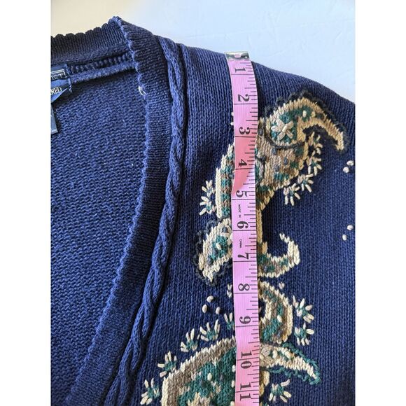 Vtg Herman Geist Embroidered Sweater Cardigan Cotton Linen Granny Cottage Medium - Picture 12 of 15